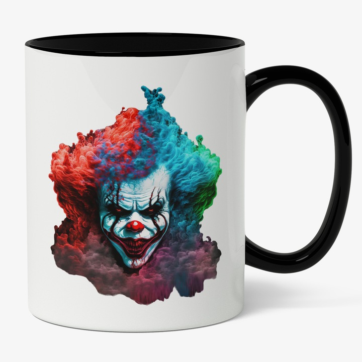 Cana Cu Portret Personaj Clovn Murdar De Sange, Nas Rosu, Par Cret Multicolor, Make Up Simbolic, Iubitorii De Filme Horror, 330 ml