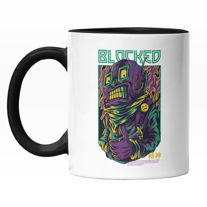 Cana Cu Robot Cu Ochelarii Si Zambe Larg Aratand Semn Ok, Text In Engleza Blocked, Ilustratie, Unica, Creativitate, 330 ml