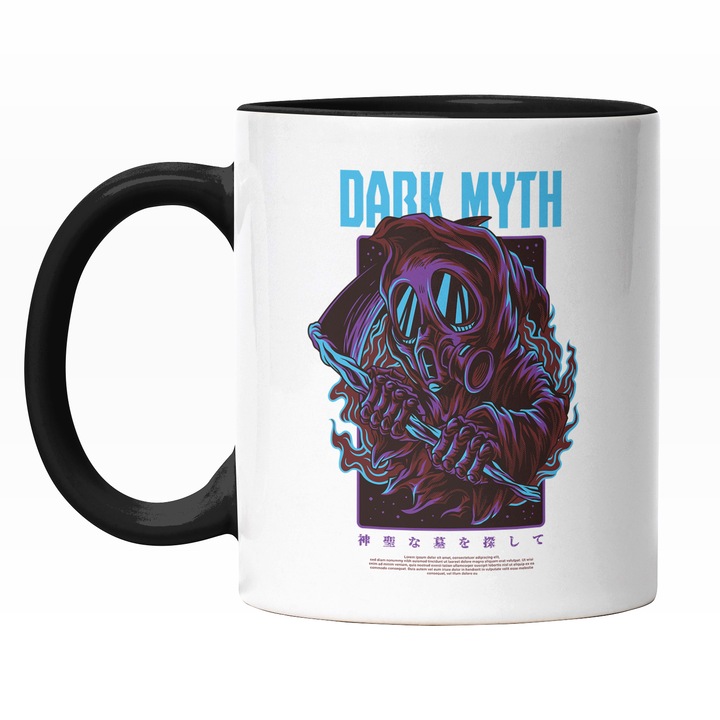 Cana Cu Fantoma Moartea Cu Coasea Si Masca anti Gaz, Text In Engleza Dark Myth, Ilustratie, Unica, Creativitate, 330 ml