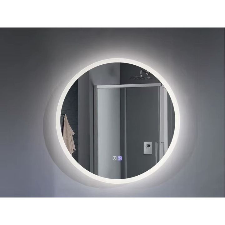 Oglinda baie rotunda LED 24w, 3 Tipuri lumina, D 80 cm, Functie dezaburire, reglare intensitate lumina
