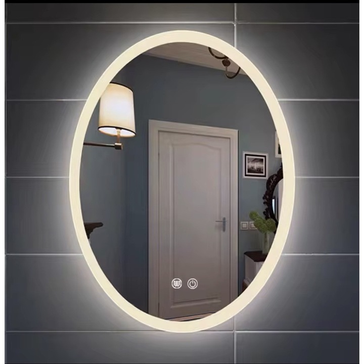 Oglinda baie ovala LED 24 w,3 tipuri lumina ( cald, neutru, rece) 60CM X 90CM, Functie dezaburire, Buton touch, Reglare intensitate lumina