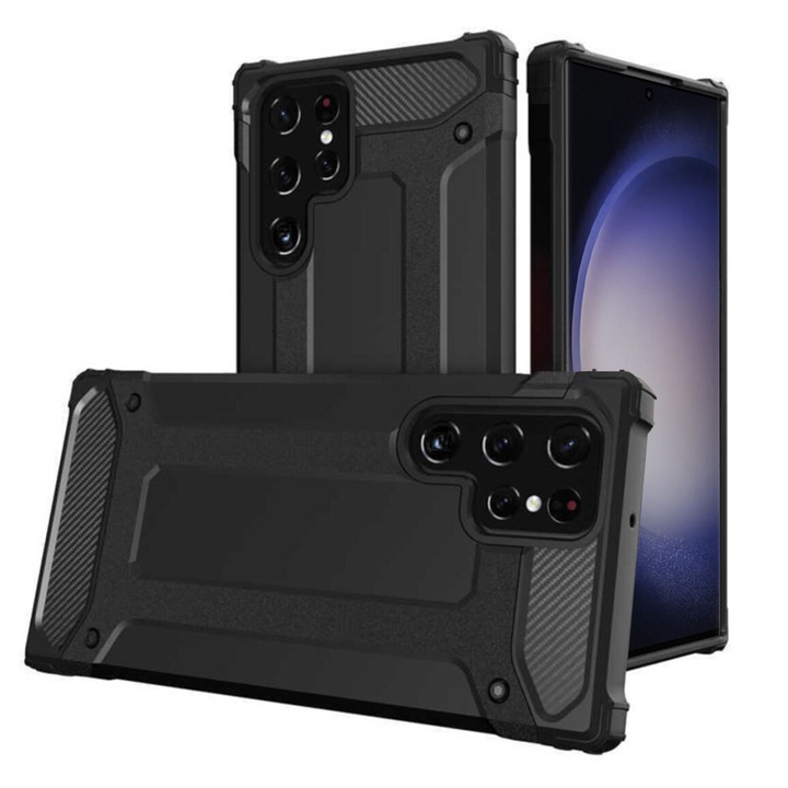 Husa de Protectie RAO Compatibila cu Samsung Galaxy S23 Ultra, din Policarbonat, Rezistenta la Socuri, Negru