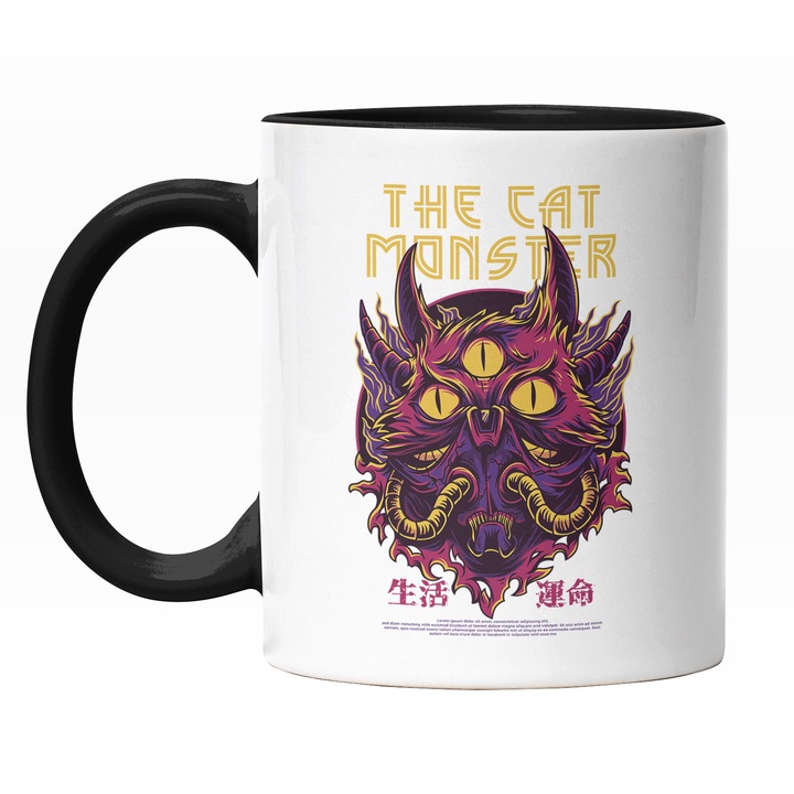 Cana Cu Pisica Monstru Cu Trei Ochii galbeni, Text In Engleza The cat Monster, Urechi De Felina, Text In Chineza, Iubitorii De Desene animate, 330 ml