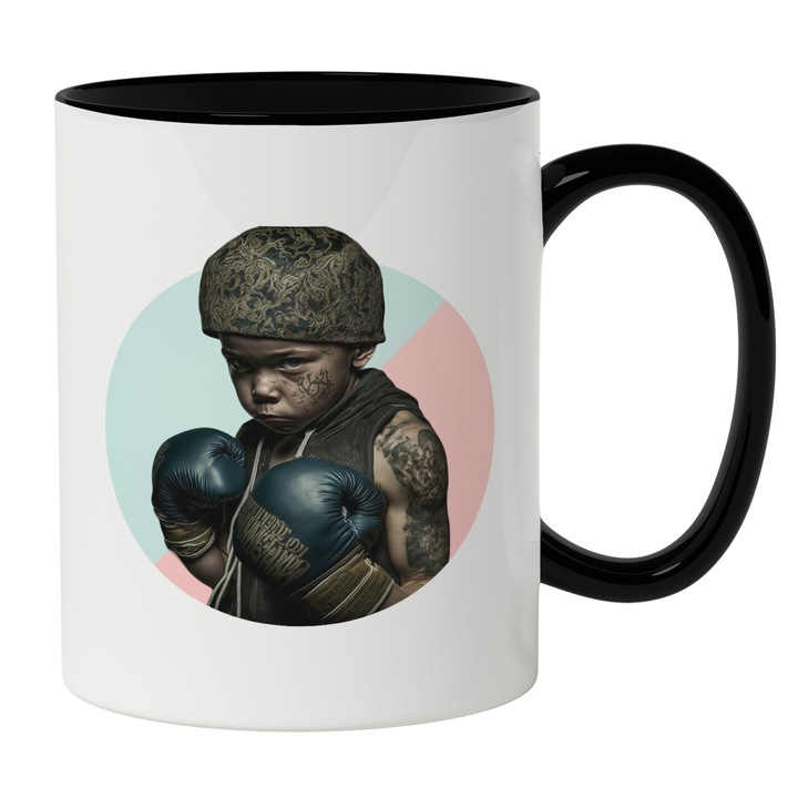 Cana Cu Caine Copil Luptator Cu Manusi De Box, Cu Casca Rotunda Maro, Iubitorii De Realitate, 330 ml