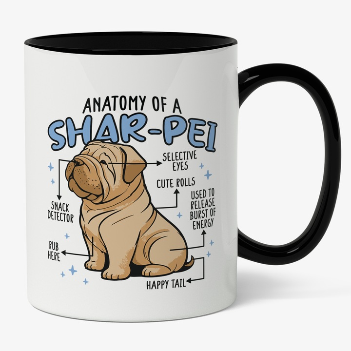 Cana Cu Text In Engleza Anatomy Of a Shar-pei, Caine Rasa Sar-pei, Animal DE Companie Blanos, Iubitorii De Pisici Si Caini, 330 ml