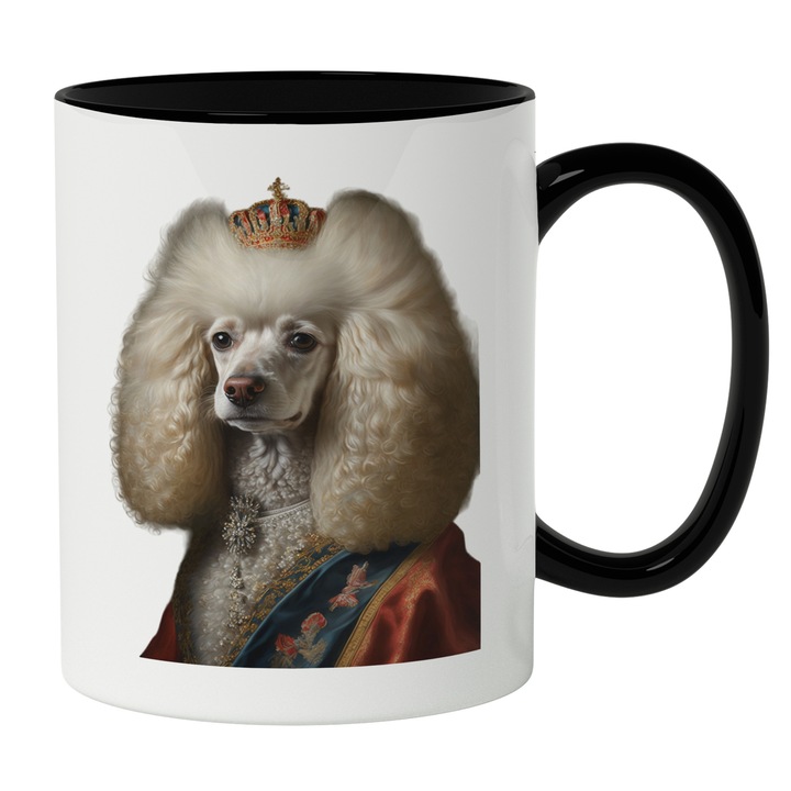 Cana Cu Portret Caine alb Puddle, Tinuta Regeasca, Accesorii De Argint, Iubitorii De Animale Companie, 330 ml