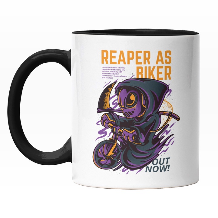 Cana Cu Moartea Cu Pelerina Si Gluga Neagra Pe Bicicleta, Coasa Ascutita, Text IN Engleza Rewaper As Biker, Iubitorii De Filme Horror, 330 ml