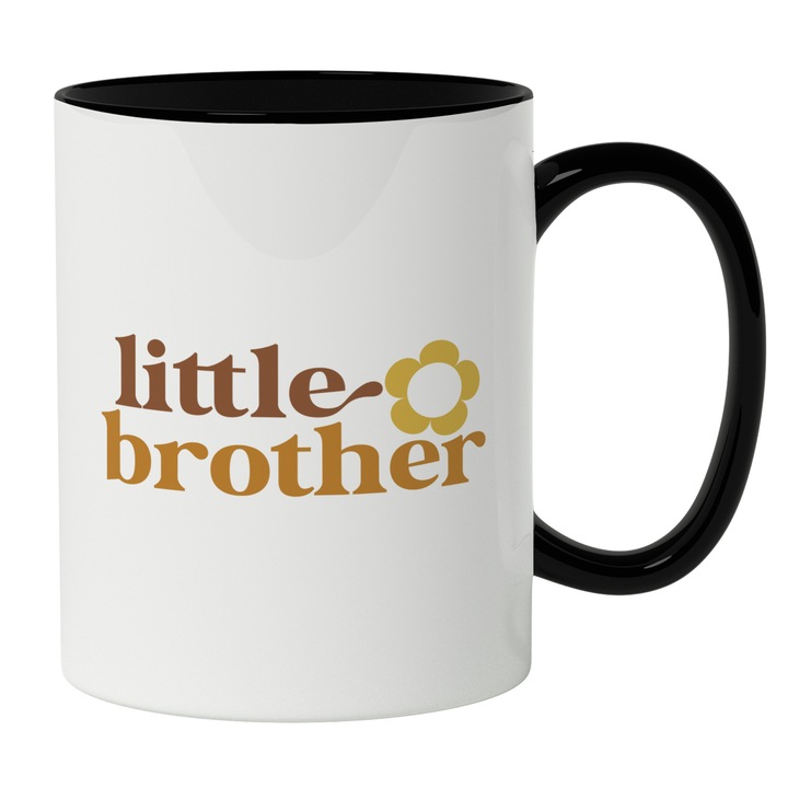 Cana Cu Text Colorat In Engleza Little Brother, Floare Galbena, Cel Mai Bun Frate, Fratele Mai Mic, Best Friend, Iubitorii De Familie, 330 ml