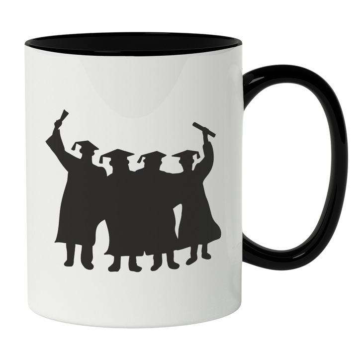 Cana Cu Siluete Umane In Robe Si CU Palarii De absolvire, Absolvent Facultate, Scoala, Ilustratie, Unica, Creativitate, 330 ml