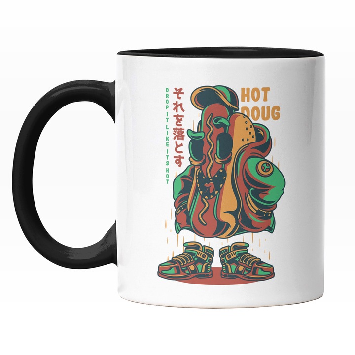 Cana Cu Hot Dog Cu Hoodie Si Sapca, Incaltaminte Cool, Text In Engleza Hot Doug, Artwork, Ilustratie, Unica, Creativitate, 330 ml