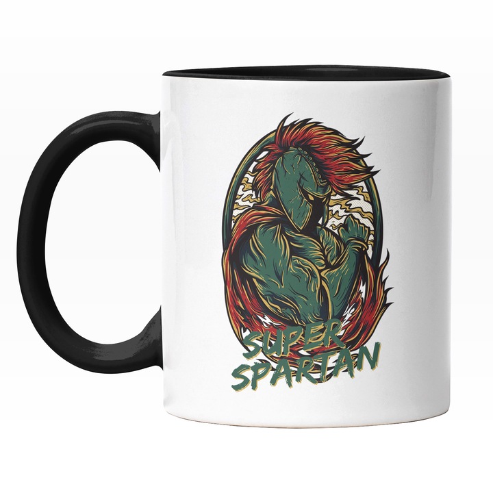 Cana Cu Portret Spartan In Flacari Cu Creasta Rosie, Text In Engleza Super Spartan, Iubitorii De Filme Sf, 330 ml