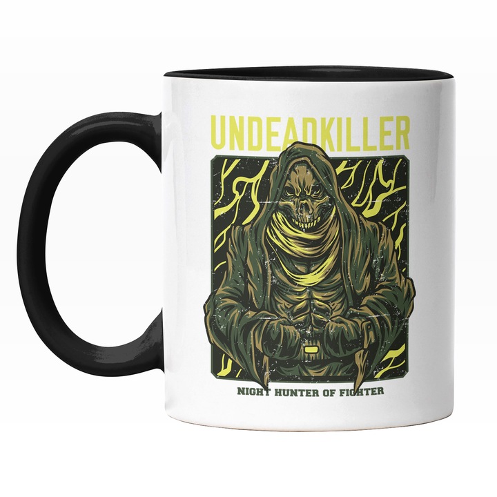 Cana Cu Portret Schelete Cu Gluga Infricosator, Text Galben In enleza Undeadkiller, Iubitorii De Filme Horror, 330 ml