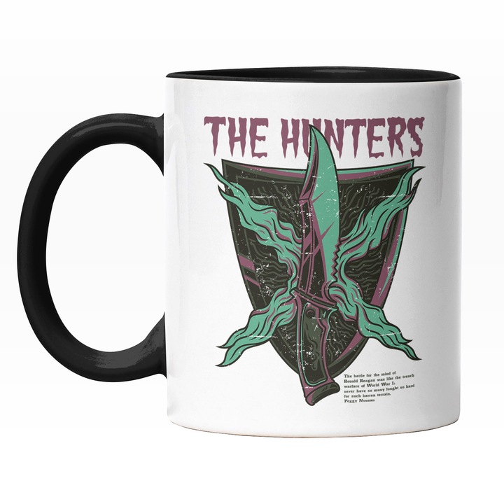 Cana Cu Text In Engleza The Hunters, Cutit Stil Briceag, Culori Stil Benzi Desenate, Iubitorii De Filme, 330 ml