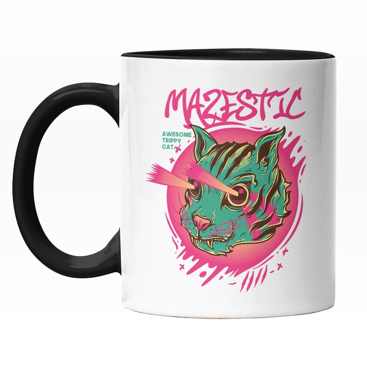 Cana Cu Craniu Schelete Motan Pisica Monstru Cu Ochii Laser, Text In Engleza majestic, Iubitorii De Filme Horror, 330 ml