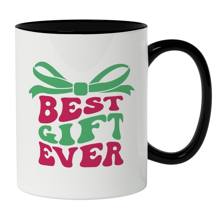 Cana Cu Text In Engleza Best Gift Ever Forma Cutie Cadou, Funda verde, Iubitorii De Cadouri, 330 ml