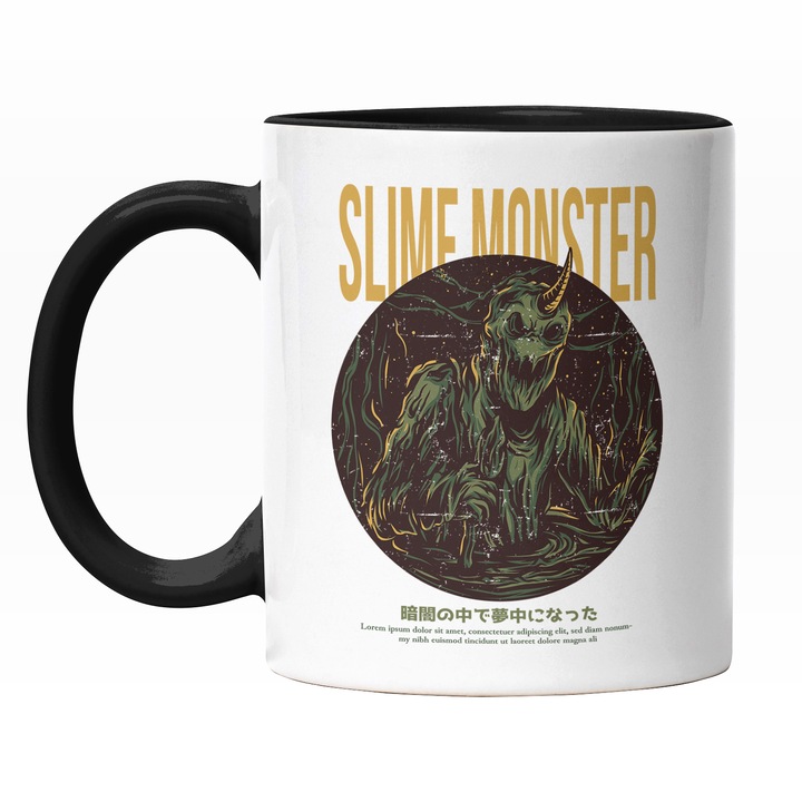 Cana Cu Silueta Om Slime Verde Infricosator Cu Corn Ascutit, Text In Engleza Slime Monster, Iubitorii De Filme Horror, 330 ml