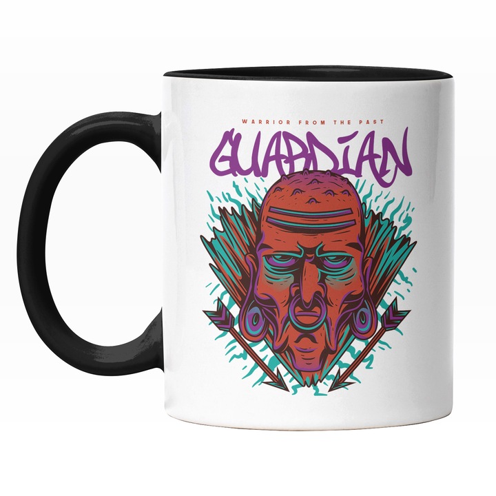 Cana Cu Portret Barbat Suparat Cu Cercel In Nas, Sageti, Text Mov In Engleza Guardian, Artwork, Ilustratie, Unica, Creativitate, 330 ml