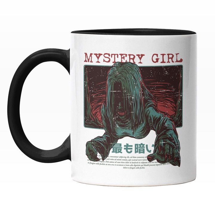 Cana Cu Text In Engleza Mystery Girl, Scena Film Horror fata Par Lung Pe fata Tarandu-se, Iubitorii De Filme Horror, 330 ml
