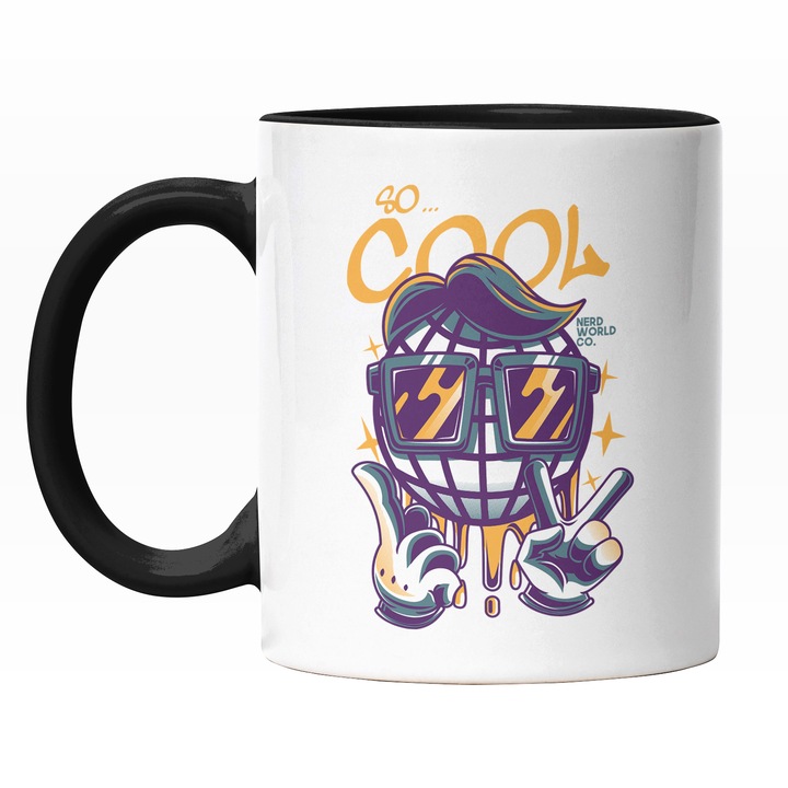 Cana Cu Minge Cu Peruca Maro Ochelarii De Soare, Semn Cu Mani Peace, Text In Engleza So Cool, Iubitorii De Graffiti, 330 ml