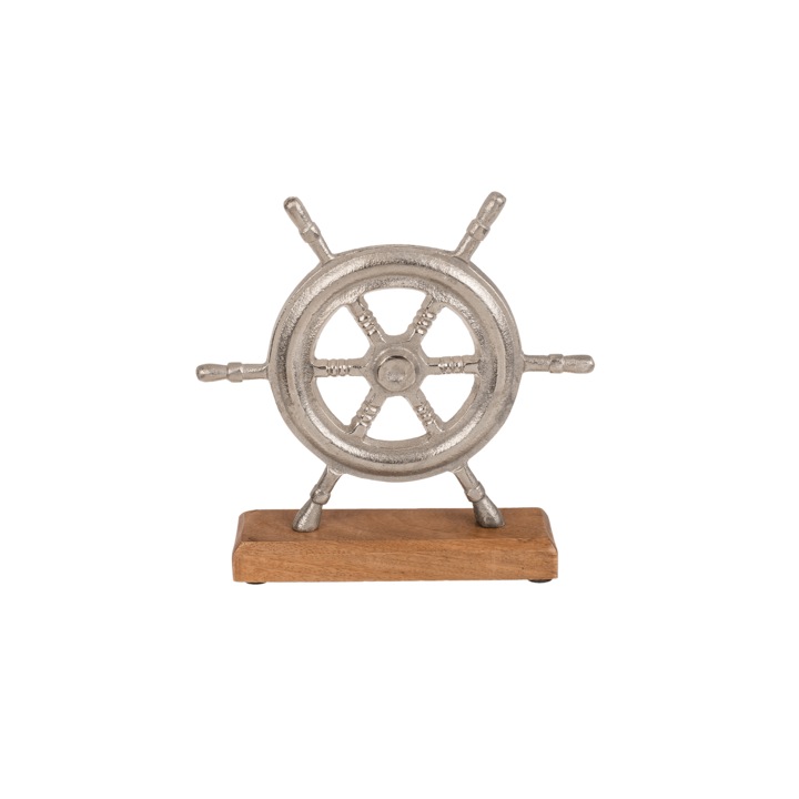 Carma metalica, argintie pe suport de lemn, 21 x 5 x 21 cm, OOTB