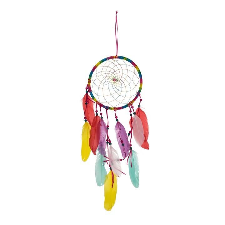 Captorul de vise colorat cu pene, 54 x 20 cm, OOTB