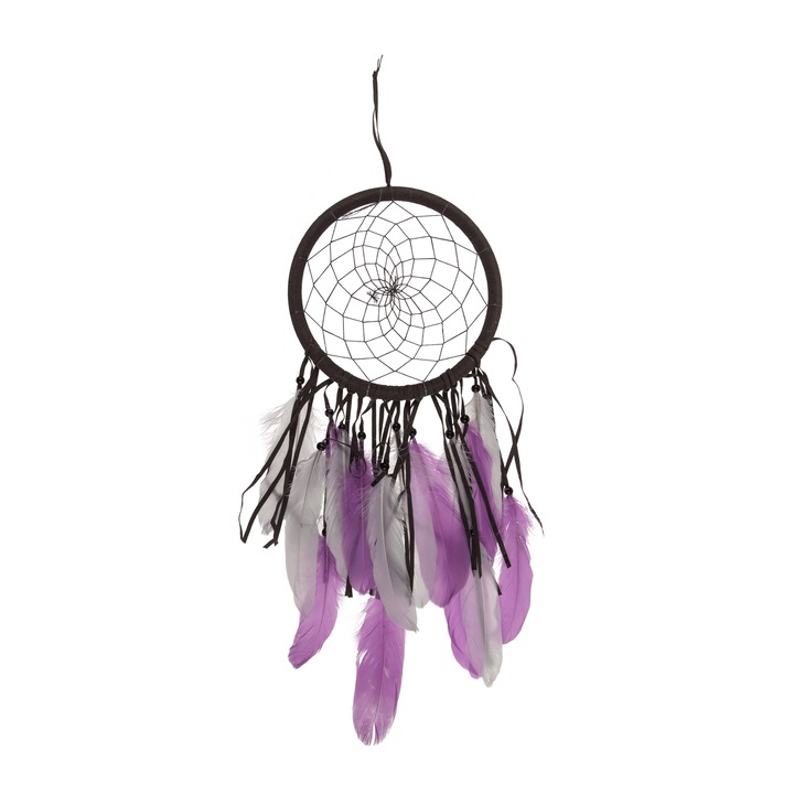 Captorul de vise maro/violet cu pene, 54 x 22 cm, OOTB