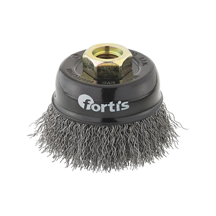 Pohárkefe, hullámos drót 60x0,30mm, M14 bilincs acélhoz, Fortis