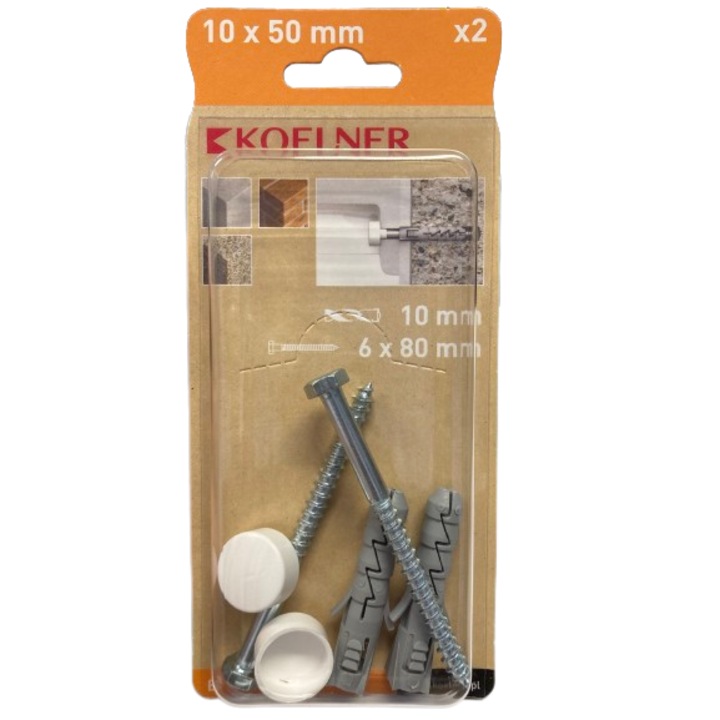 Koelner Wc rögzítő készlet, fehér, 10 x 50 mm, 2 db-os (csavar 6 x 80 mm-es)