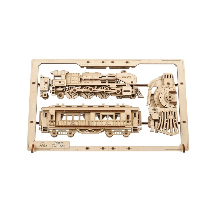 Mechanikus fa puzzle, Ugears, Steam Express 2.5D, 79 db