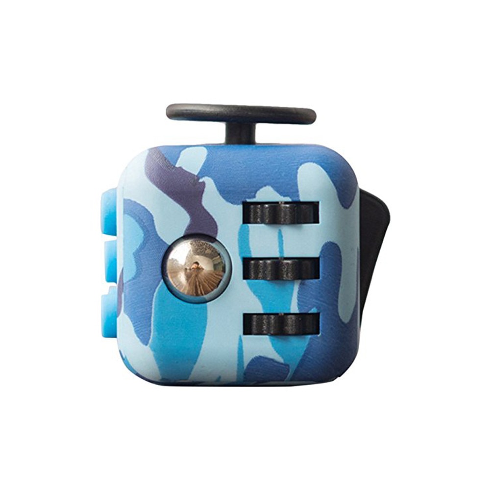 Jucarie antistres care te ajuta sa renunti la fumat si la stresul zilnic - ORIGINAL Undercover® Fidget Cube Blue Camuflage with bag, cadou perfect pentru copii si adulti.
