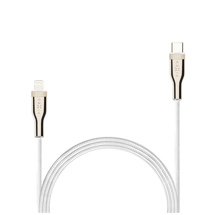 Fixed USB-C/Lightning kábel, fonott szövet borítás, MFi tanúsítvány, PD 3.0, 1.2m, fehér