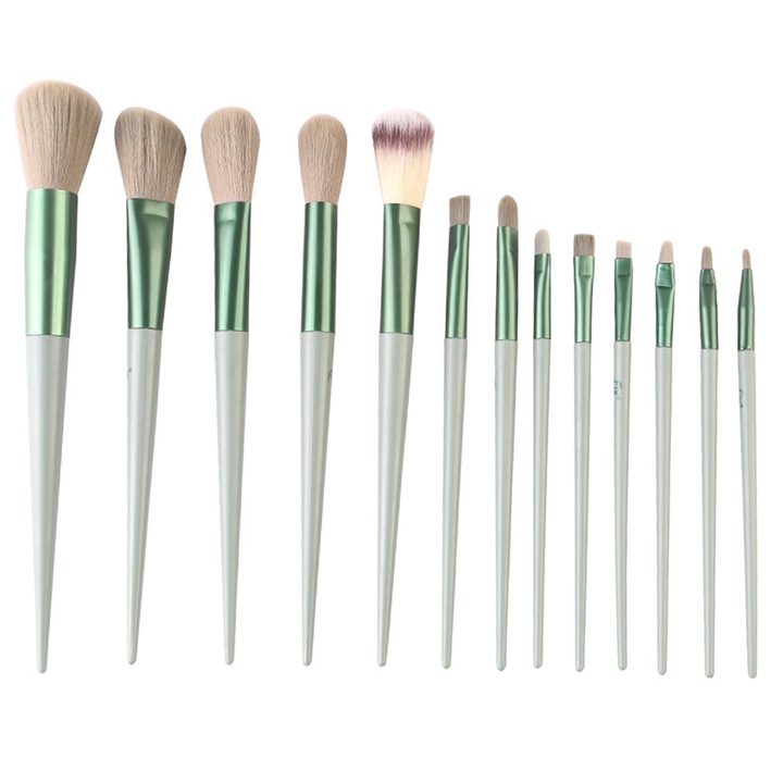 Set pensule machiaj, sintetice, verde, cu husa, 0.2g
