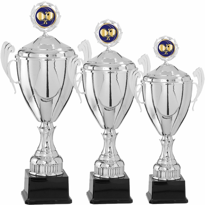 Set 3 Cupe Tenis de Masa cu Capac, Metal, Plastic, 58, 53, 50 cm