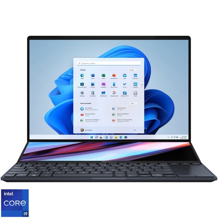 Лаптоп Asus ZenBook Pro 14 Duo UX8402VV, Intel® Core™ i9-13900H, 14.5" 2.8K 120Hz Touch, RAM 32GB, 2TB SSD, NVIDIA® GeForce® RTX™ 4060 8GB, Win 11 Pro, Tech Black