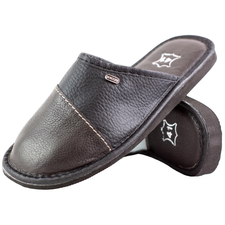 Papuci de casa barbati HEYO, Piele, Maro.