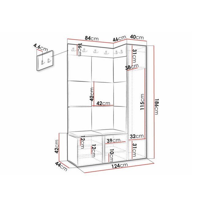 Előszoba garnitúra Hartford 385 (Fekete), 12.4x18.6x4.6cm - eMAG.hu