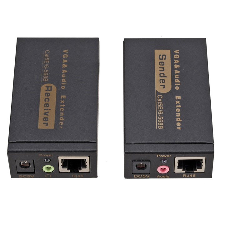 HOPE R VGA към RJ45 адаптер, за разширяване на видео сигнала до 100m, с RJ45 Ethernet Cat5/6 предавател и приемник, 1080p резолюция