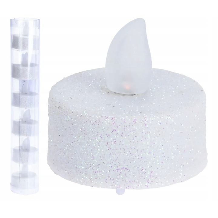 Set 6 sfesnice LED cu sclipici din plastic, Alb, 3,8 cm