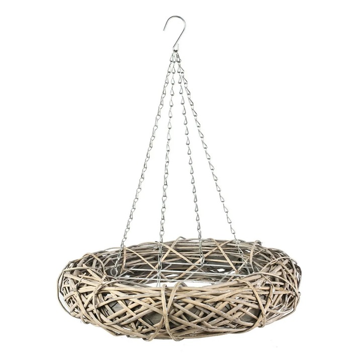 Ghiveci decorativ, Rachita/Metal, Suspendat, Diametru 40 cm, Gri
