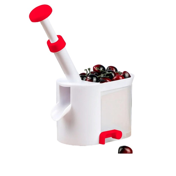 Perforator de cirese cu ventuza din otel inoxidabil/plastic, Alb
