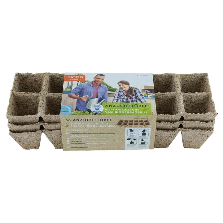 Set 36 ghivece ecologice, Siena Garden, Fibre de cocos, 8,5 cm