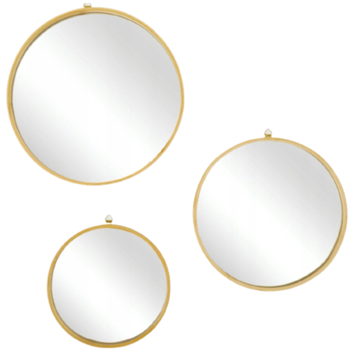 Oglinzi rotunde suspendate din Bambus, Auriu
