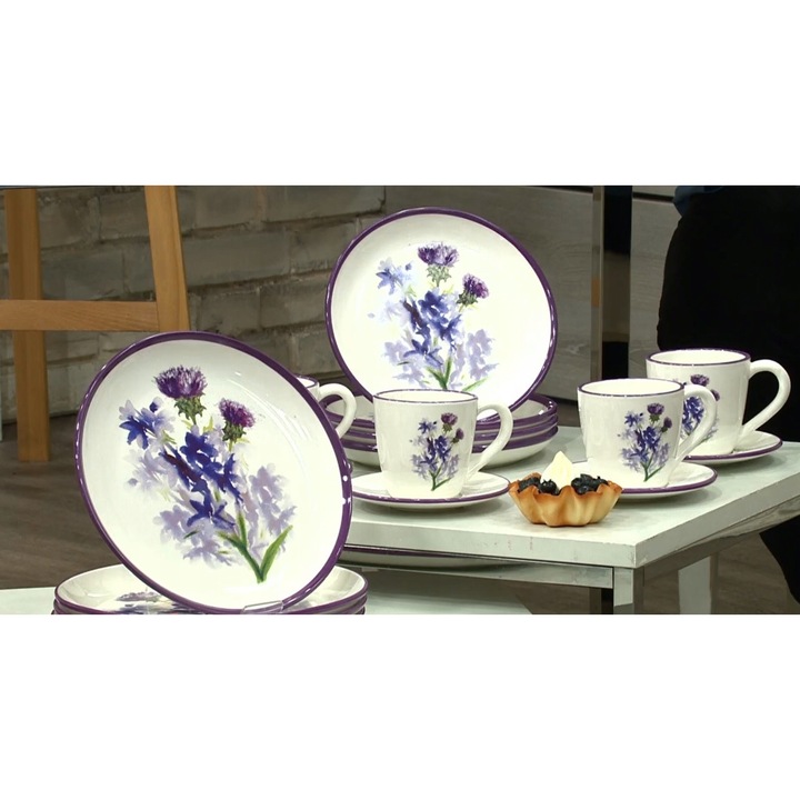Serviciu de cafea floral cu farfurii/cesti, Portelan, 15,3 x 20,5 cm, 12 piese