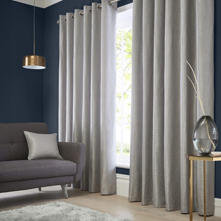 Set 2 perdele luxoase cu efect de matase, Argintiu