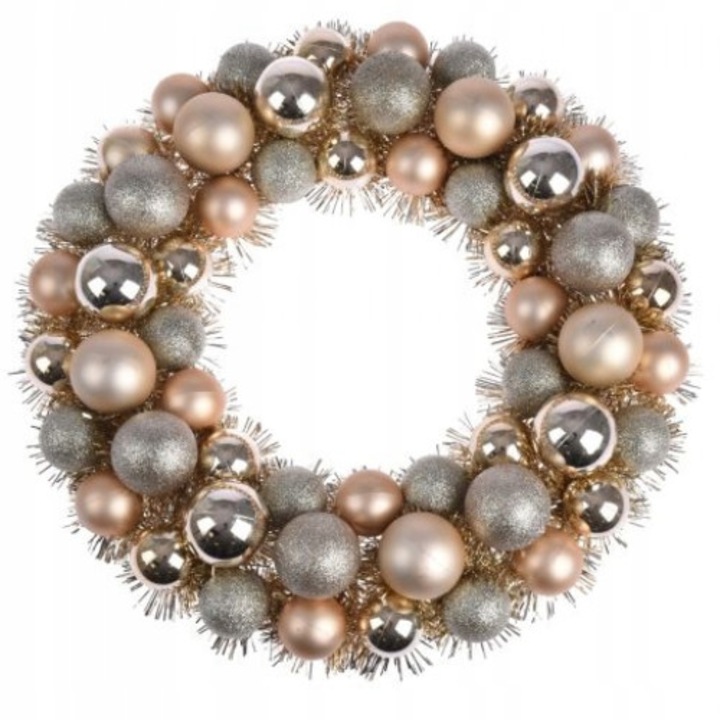 Coronita pentru usa, Plastic, 39 cm, Auriu/ Argintiu