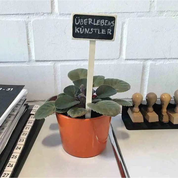 Set 5 tablite decorative pentru gradina, Lemn, Bej/Negru