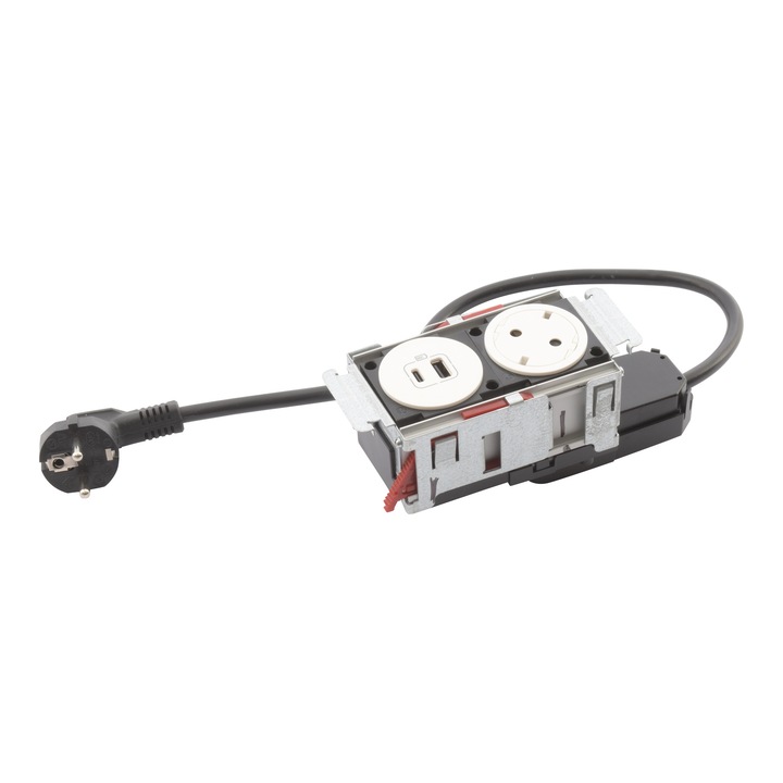 Incara Disq'In 2-позиционен контакт, с 1x 2P+T контакт, 1x USB A+C бял, 2m кабел, без завършваща плоча Legrand