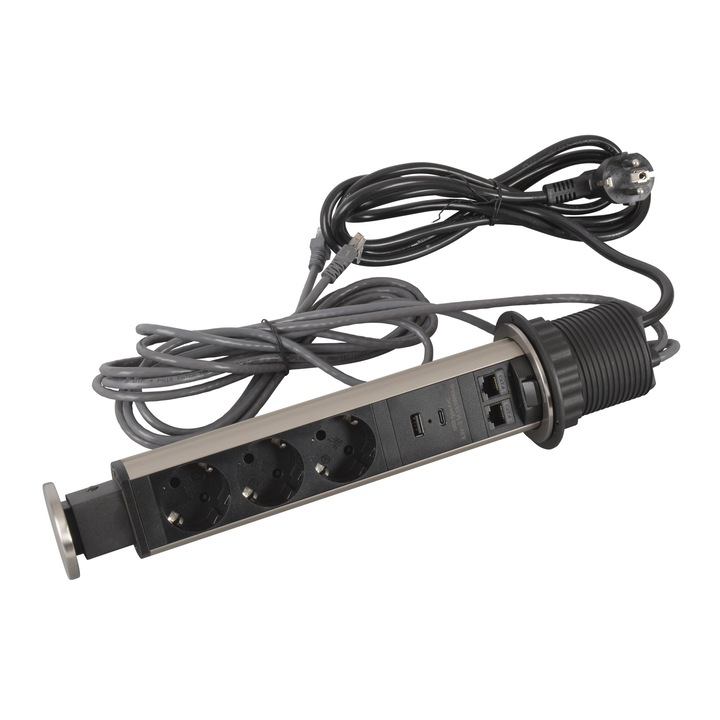 Incara Tower 60 с 3x 2P+T гнездо, 2x RJ45 cat.6, 1x USB A+C, 2m Legrand кабел