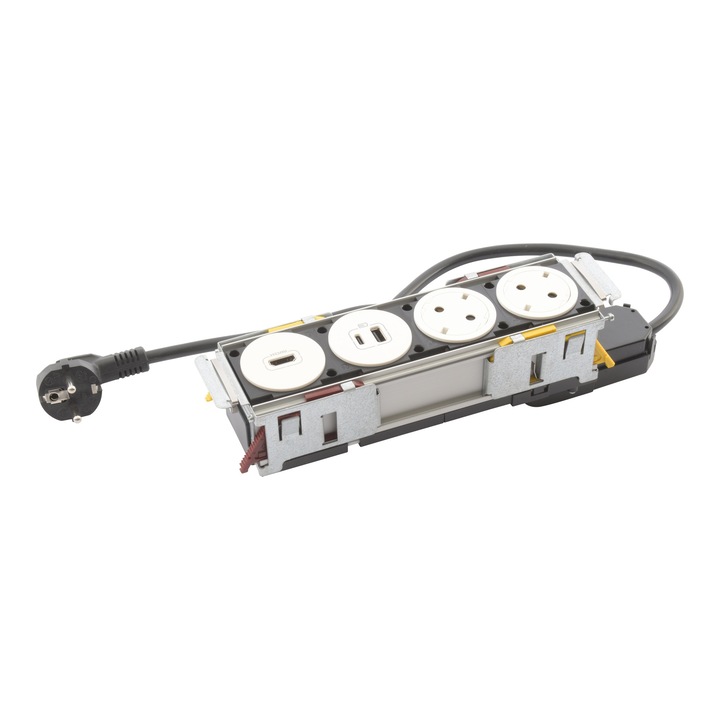 Гнездо Incara Disq'In 4 позиции, с 2x 2P+T гнездо, 1x HDMI, 1x USB A+C бяло, 2m кабел, без Legrand завършваща плоча