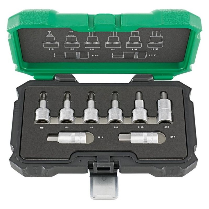 Set capete chei tubulare Fortis, 1/2", HEX 5-17mm, 8 piese